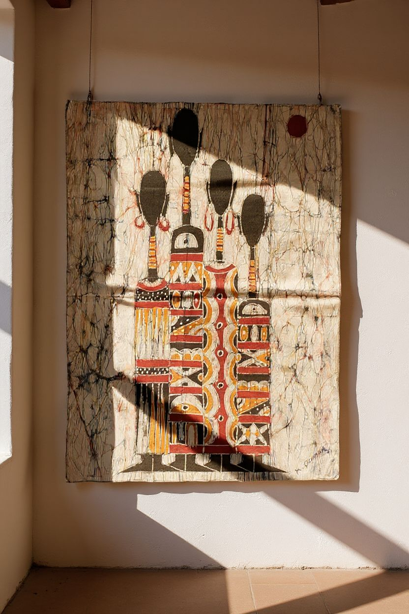 Batik Artisanal" Ma Famille nous 4" - Tableau Coton Unique