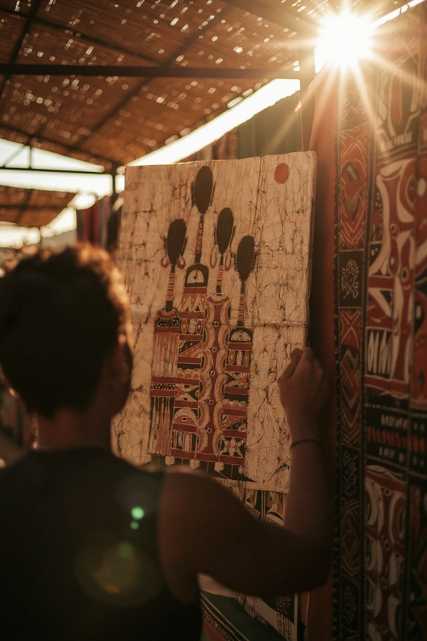 Batik Artisanal" Ma Famille nous 4" - Tableau Coton Unique