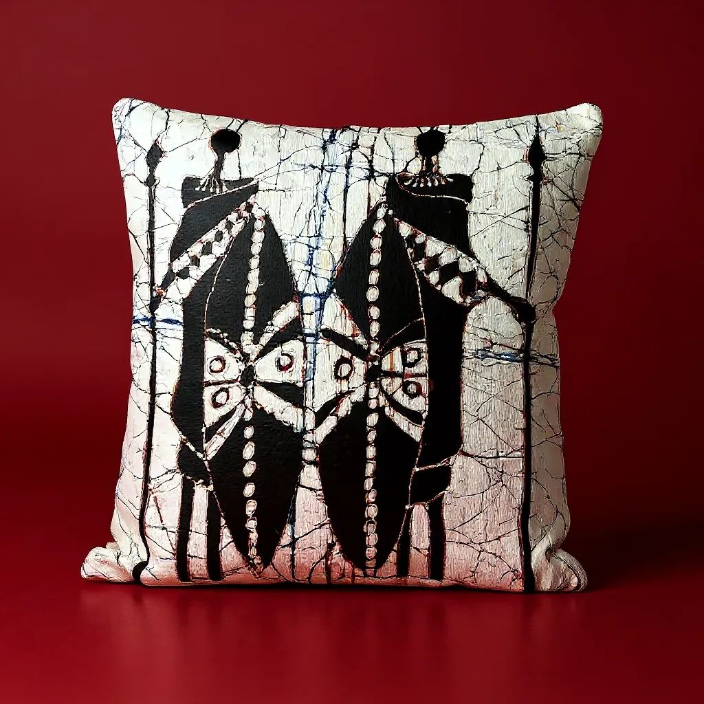 Batik Artisanal "Guerriers d'Afrique" - Housse Coton Fait Main