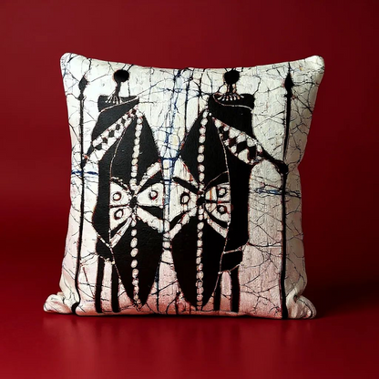 Batik Artisanal "Guerriers d'Afrique" - Housse Coton Fait Main