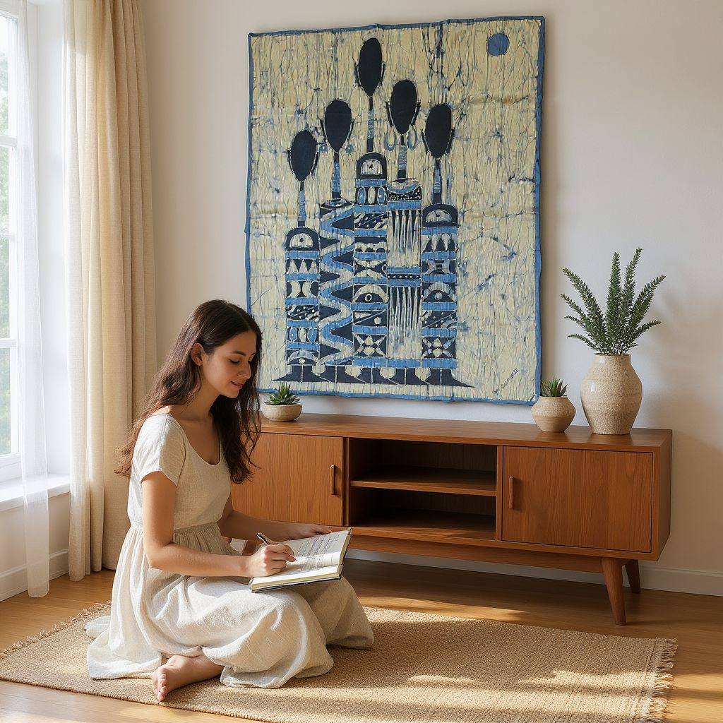 Batik Artisanal "Ma Famille d'amour" - Tableau Coton Pièce Unique