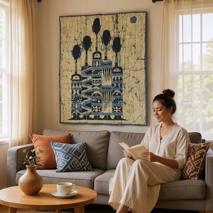 Batik Artisanal "Ma Famille d'amour" - Tableau Coton Pièce Unique