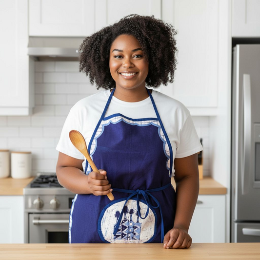 Tablier bleu en batik