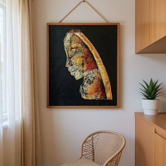Batik Artisanal "La Mère et l'Enfant" - Pièce Unique Coton