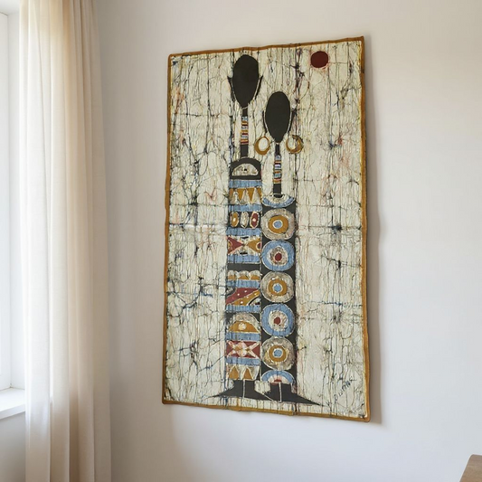 Batik Artisanal "Toi et Moi" - Tableau Coton Pièce Unique
