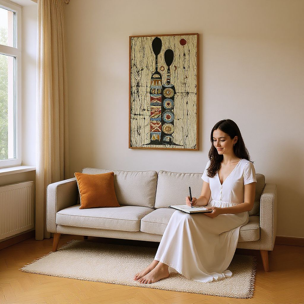 Batik Artisanal "Toi et Moi" - Tableau Coton Pièce Unique