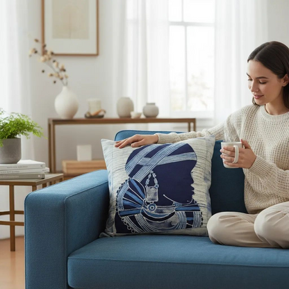 Batik Artisanal "Femme Peule" - Housse Indigo Fait Main