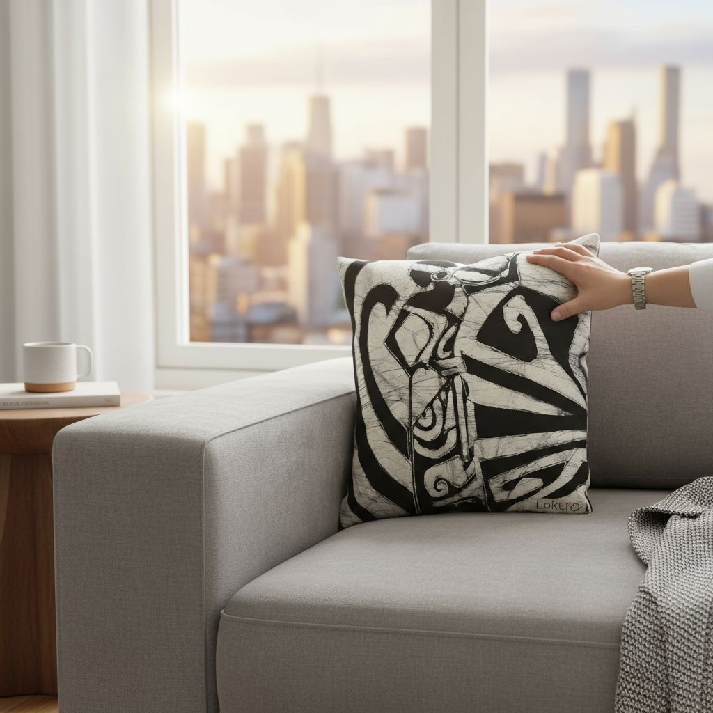 Batik Artisanal "La Porteuse d'Eau" - Housse Coton Fait Main multi usages