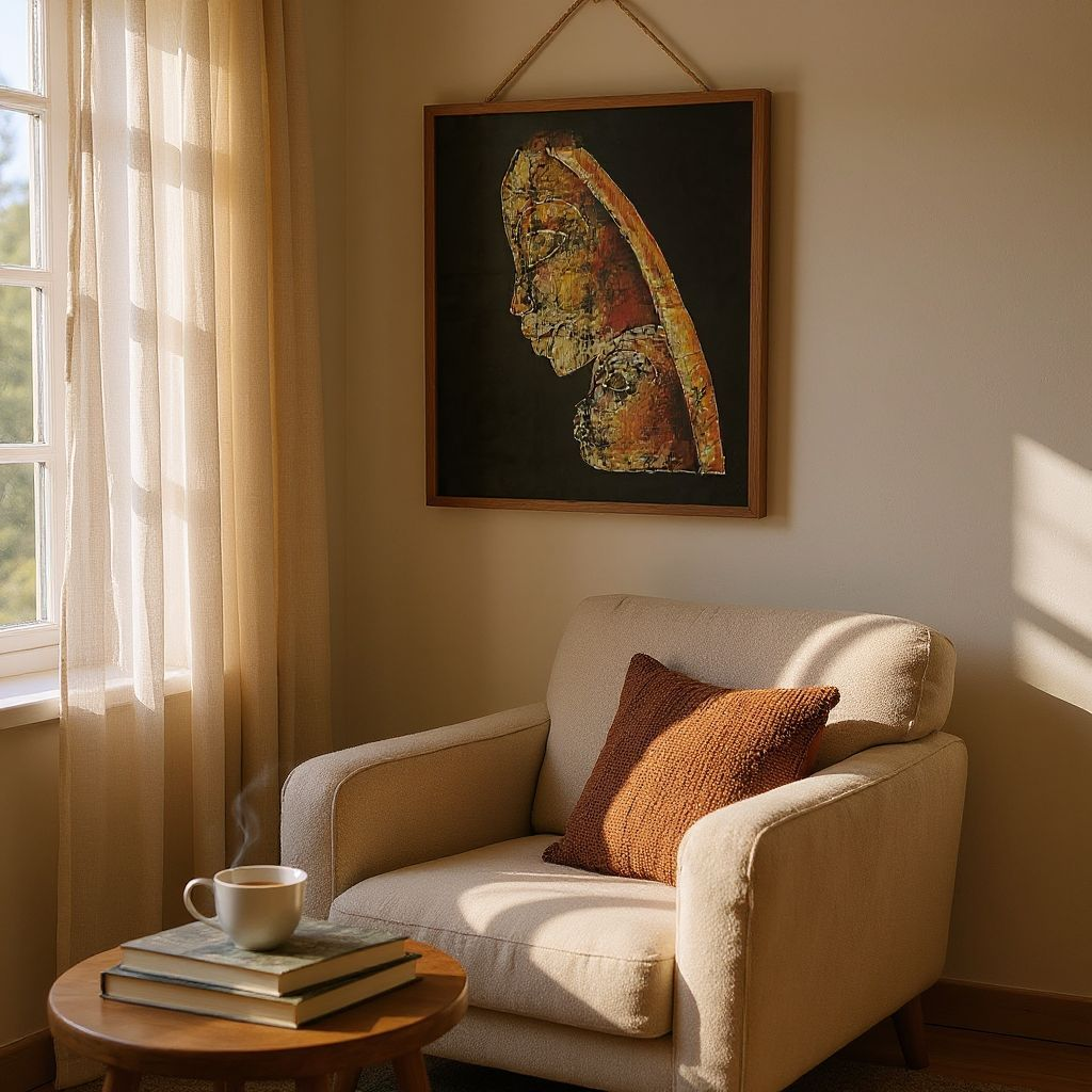 Batik Artisanal "La Mère et l'Enfant" - Pièce Unique Coton