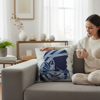 Batik Artisanal "Femme Peule" - Housse Indigo Fait Main