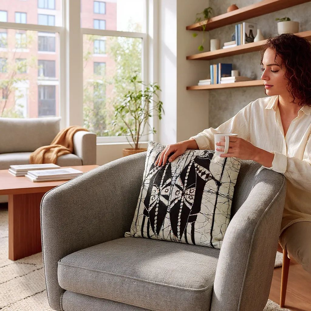 Batik Artisanal "Guerriers d'Afrique" - Housse Coton Fait Main