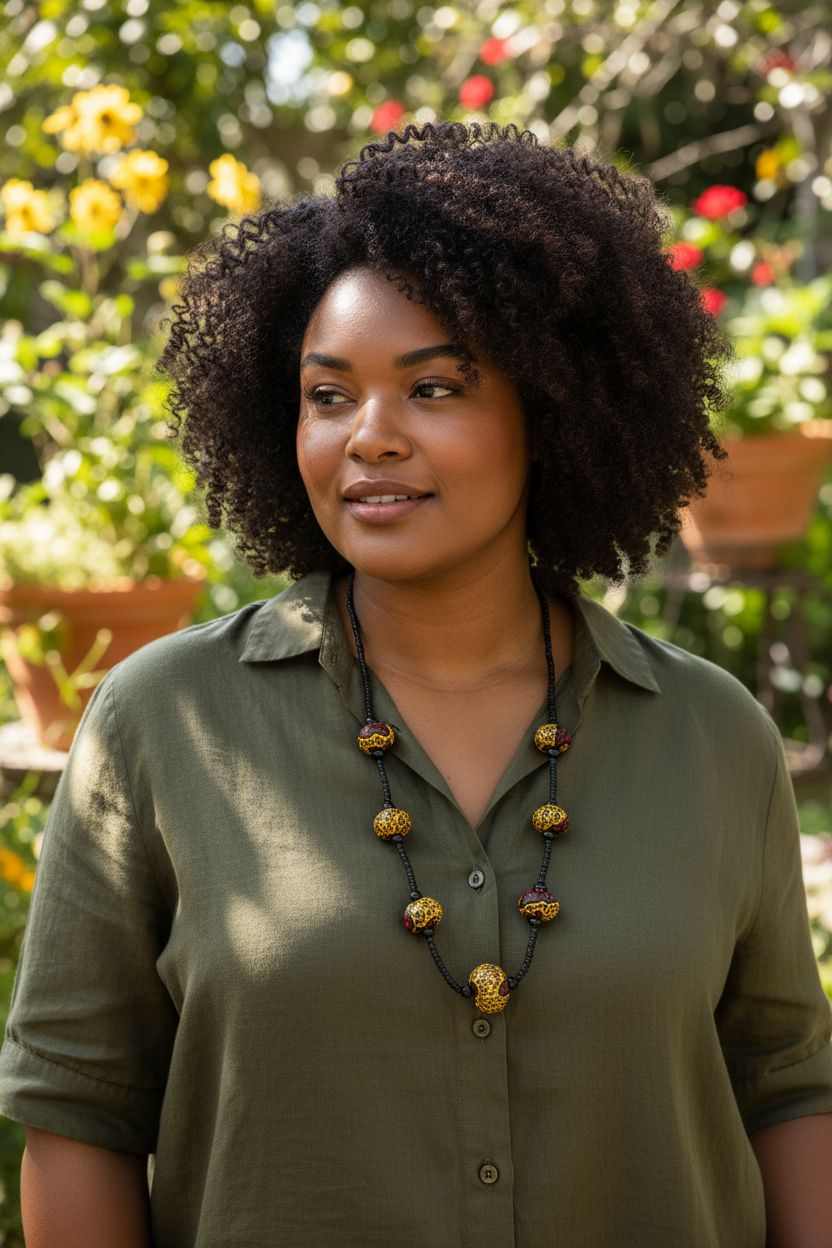 Sautoir en perles et wax