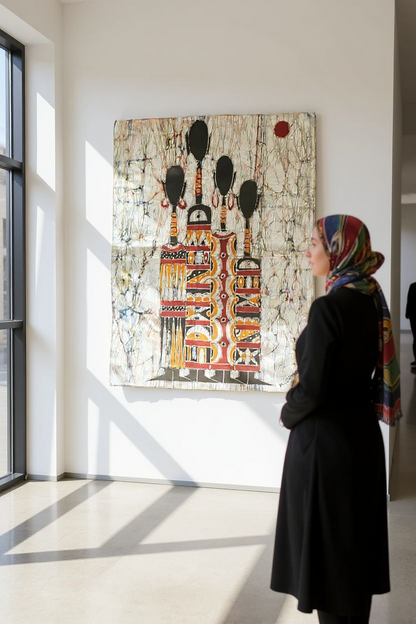 Batik Artisanal" Ma Famille nous 4" - Tableau Coton Unique