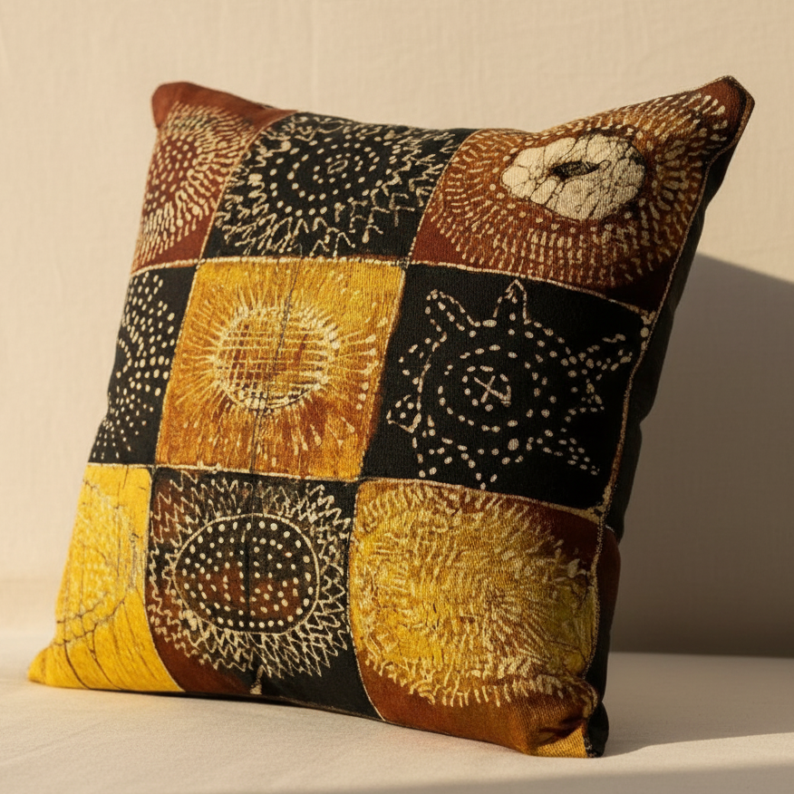 Batik Artisanal Damier Ensoleillé - Housse Coton Fait Main🌞