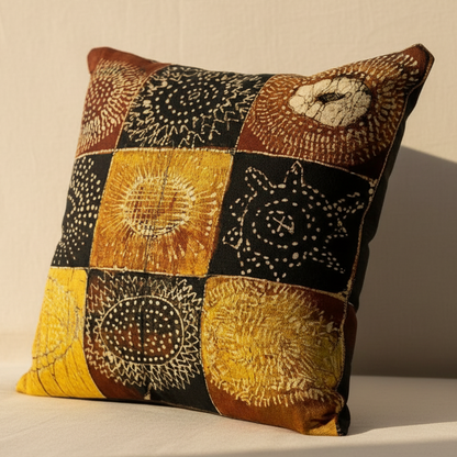 Batik Artisanal Damier Ensoleillé - Housse Coton Fait Main🌞