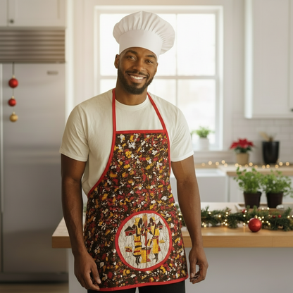 Tablier Batik Artisanal Rouge - Accessoire Cuisine Fait Main