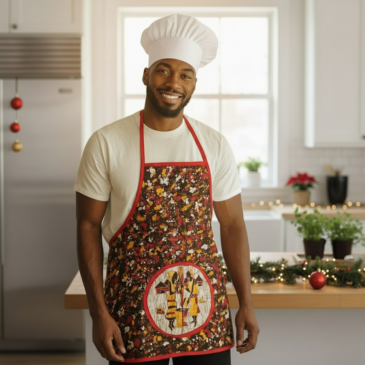 Tablier Batik Artisanal Rouge - Accessoire Cuisine Fait Main