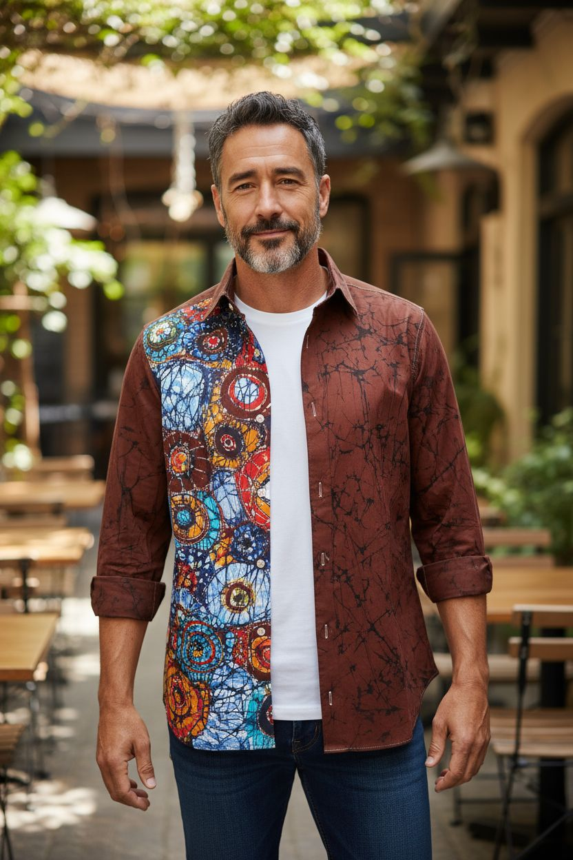 Chemise stylée e✨ Chemise Batik Homme – Taille M – Création Sol’Anna ✨n batik