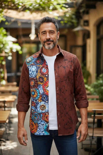 Chemise stylée e✨ Chemise Batik Homme – Taille M – Création Sol’Anna ✨n batik