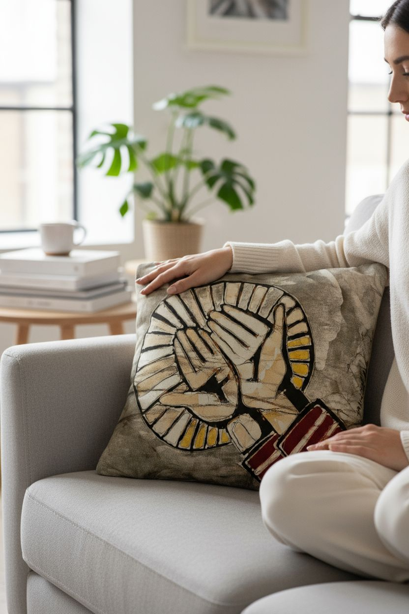 Batik Artisanal "Mains de l'Offrande" - Housse Coton Fait Main