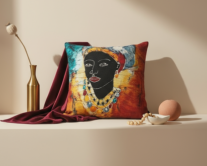 Batik Artisanal "Femme au Foulard" - Housse Coton Pièce Unique multi usages