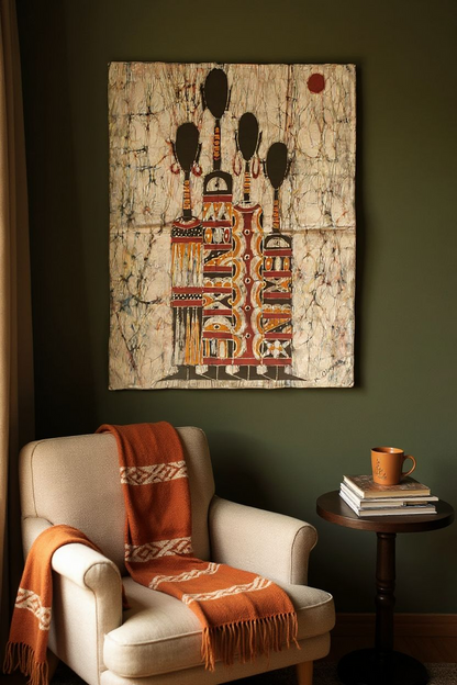 Batik Artisanal" Ma Famille nous 4" - Tableau Coton Unique