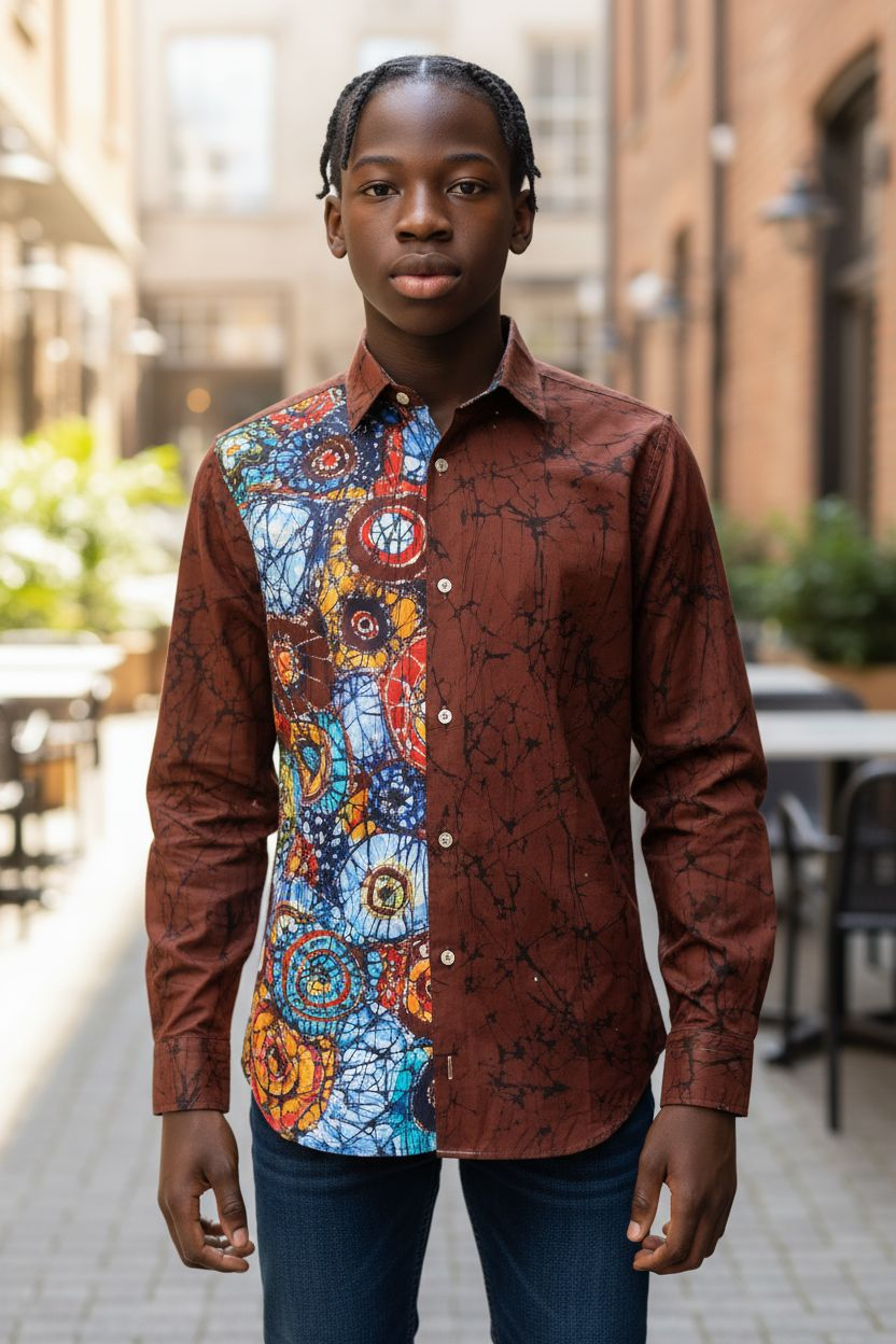 Chemise stylée e✨ Chemise Batik Homme – Taille M – Création Sol’Anna ✨n batik