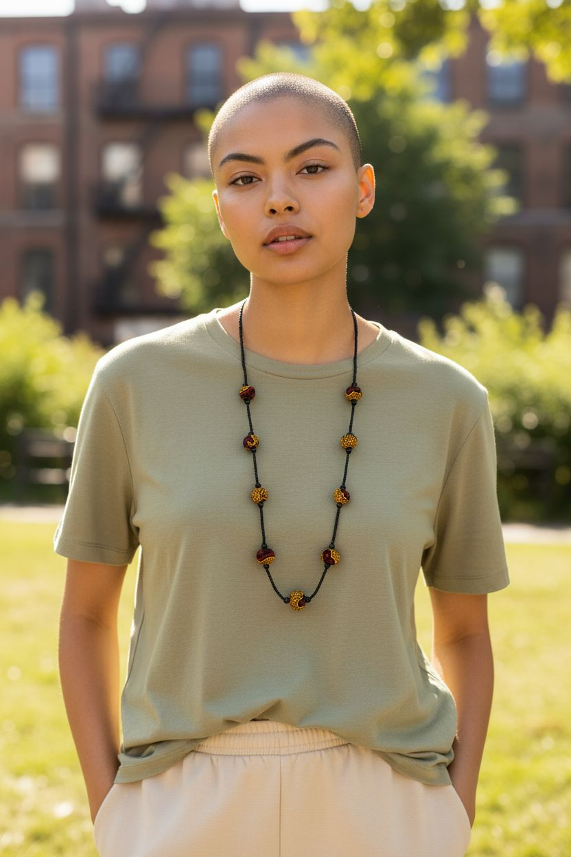 Sautoir en perles et wax