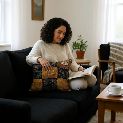 Batik Artisanal Damier Ensoleillé - Housse Coton Fait Main🌞