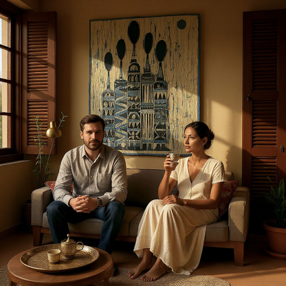 Batik Artisanal "Ma Famille d'amour" - Tableau Coton Pièce Unique