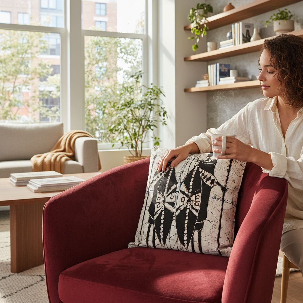 Batik Artisanal "Guerriers d'Afrique" - Housse Coton Fait Main