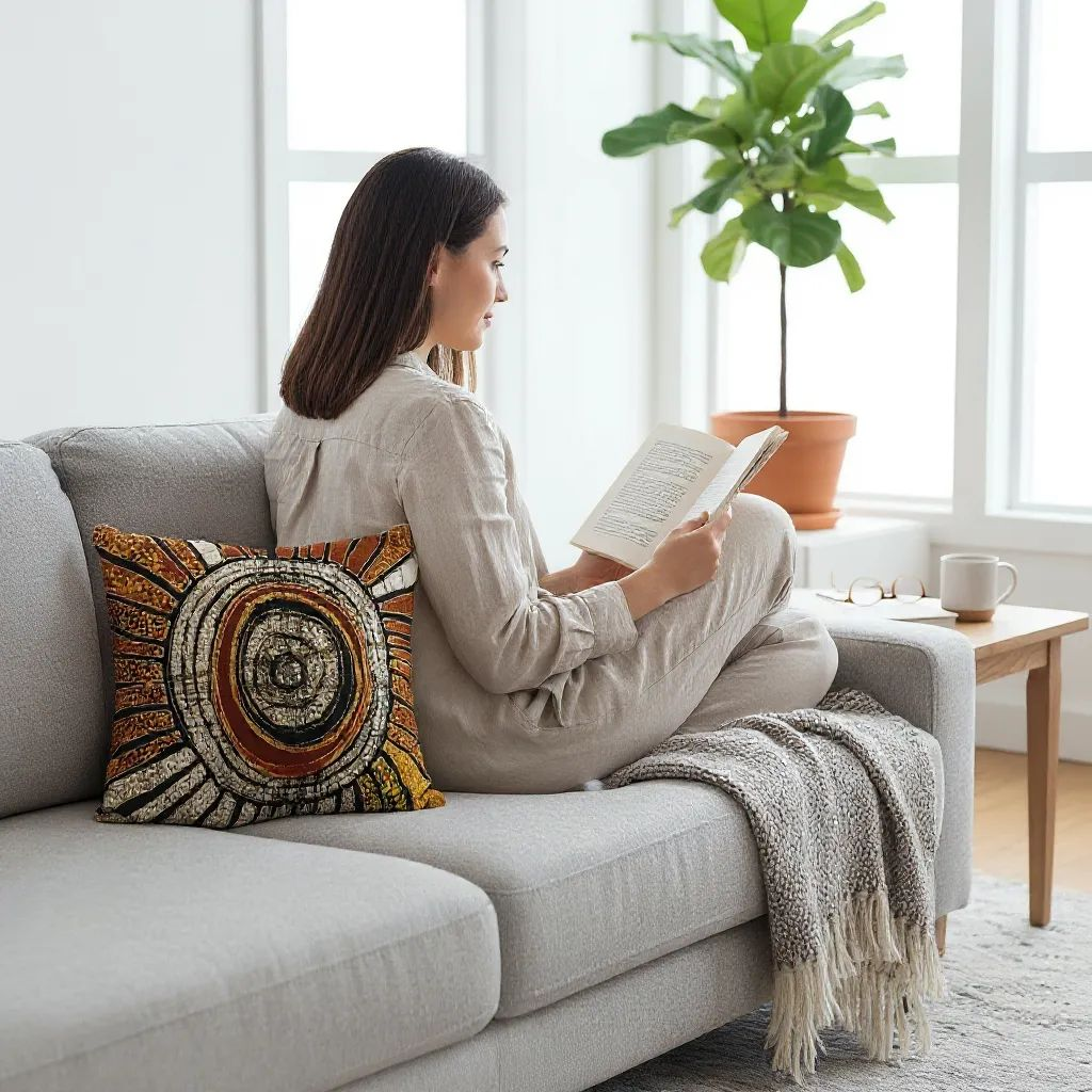 Batik Artisanal "Soleil en Joie" - Housse Coton Fait Main